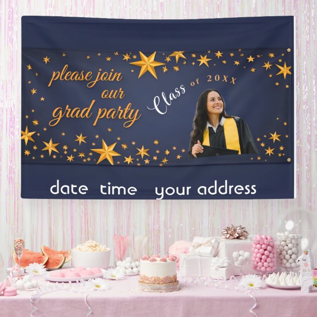 Lona starry gold grad party banner (Fiesta)