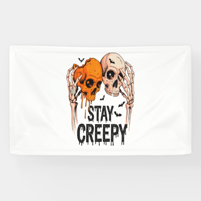 Lona Stay Creepy PNG, Halloween con cráneo retro (Horizontal)