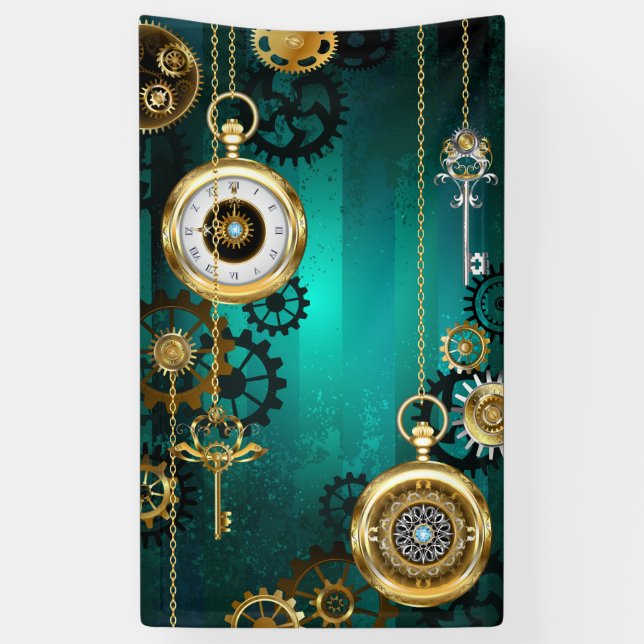 Lona Steampunk Jewelry Watch sobre un fondo verde (Vertical)