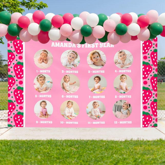 Lona Strawberry First Birthday Celebration Milestone (Subido por el creador)