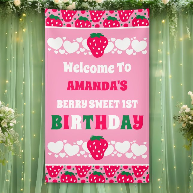 Lona Strawberry First Birthday Celebration Welcome (Subido por el creador)