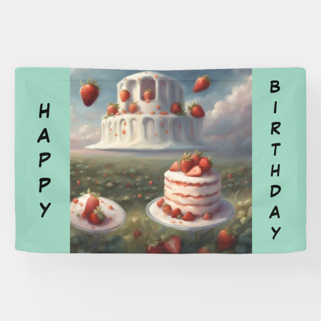 Lona Strawberry shortcake Happy Birthday Banner (Horizontal)