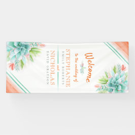 Lona Suculento cartel de bienvenida de arte boda naranj