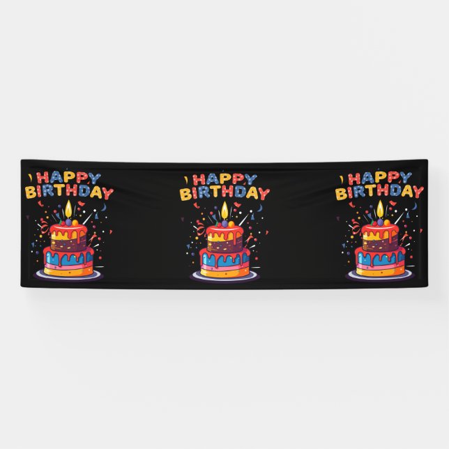 Lona Suministros de tema de fiesta de cumpleaños feliz  (Horizontal)