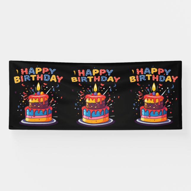 Lona Suministros de tema de fiesta de cumpleaños feliz  (Horizontal)