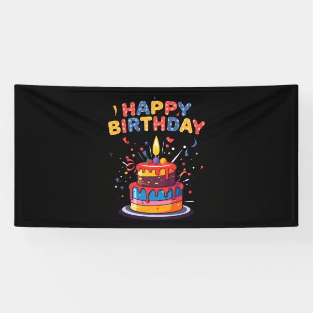 Lona Suministros de tema de fiesta de cumpleaños feliz  (Horizontal)