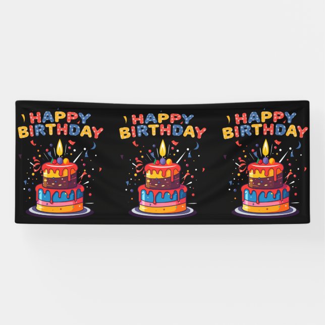 Lona Suministros de tema de fiesta de cumpleaños feliz  (Horizontal)