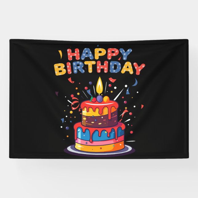 Lona Suministros de tema de fiesta de cumpleaños feliz  (Horizontal)