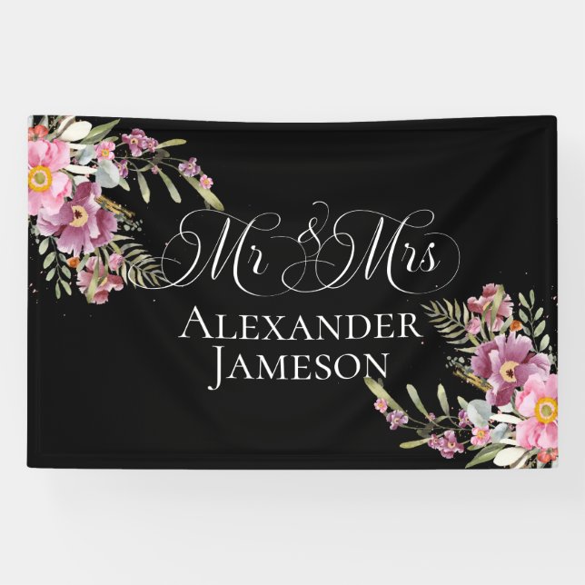 Lona Summer Floral Mr. & Mrs Boda Banner (Horizontal)