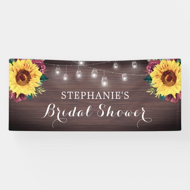Lona Sunflower Burgundy Rosa Jars Wood Bridal Shower (Horizontal)