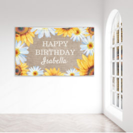 Lona Sunflower White Daisy Burlap Feliz nombre de cumpl
