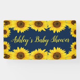 Lona Sunflowers Baby Shower Backdrop Navy Floral Prop