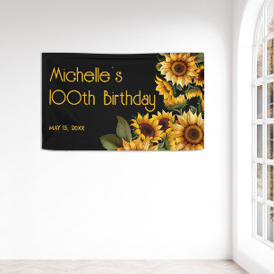 Lona Sunflowers Black Rustic Elegant 100 cumpleaños