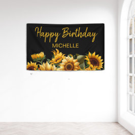 Lona Sunflowers Elegant Black Happy Birday Name