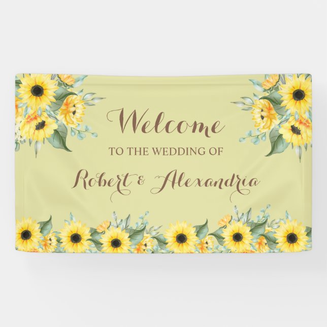 Lona Sunflowers Greenery Welcome Boda (Horizontal)