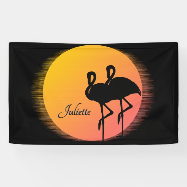 Lona Sunset Flamingos Personal con Nombre (Horizontal)