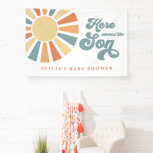 Lona Sunshine Baby Shower aquí llega el Son Rays Amaril (in situ)