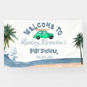 Lona Surfing Car Coco Tree Blue Beach Baby Shower  