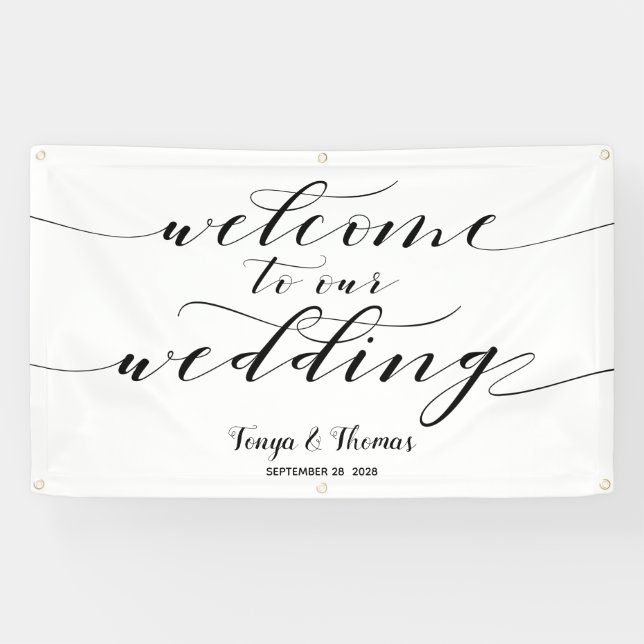 Lona Swash Black Calligraphy Bienvenidos A Nuestro Boda (Horizontal)