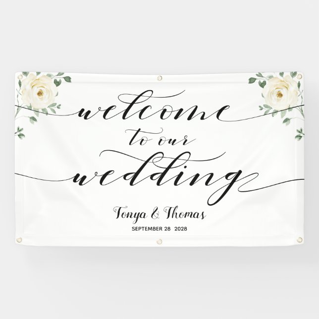 Lona Swash Calligraphy Green Bienvenidos A Nuestro Boda (Horizontal)