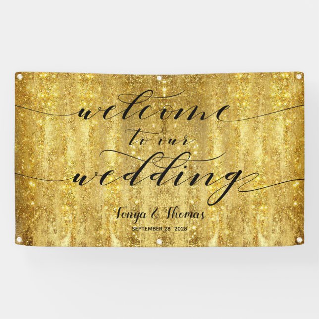 Lona Swash Calligraphy Sparkling Gold Welcome Boda (Horizontal)