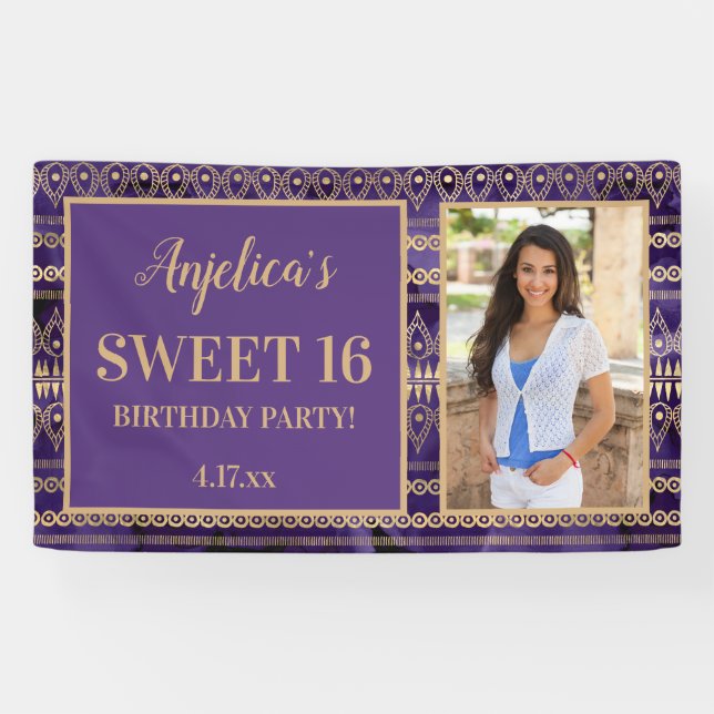 Lona Sweet 16 Birthday Purple Gold Boho Photo (Horizontal)