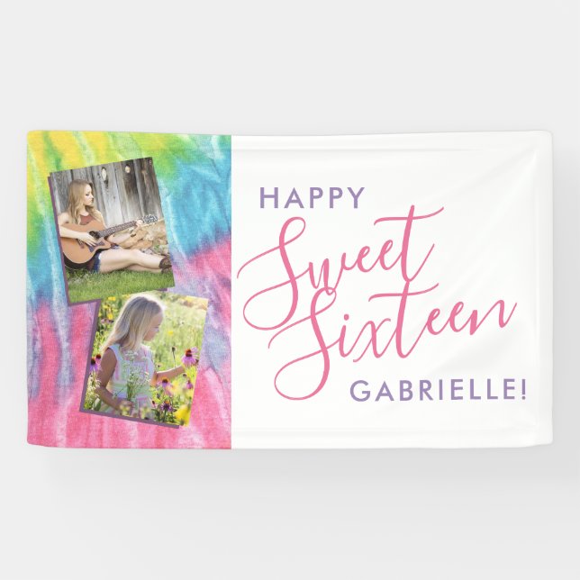 Lona Sweet 16 Boho Tie Dye Happy Birthday Photo (Horizontal)