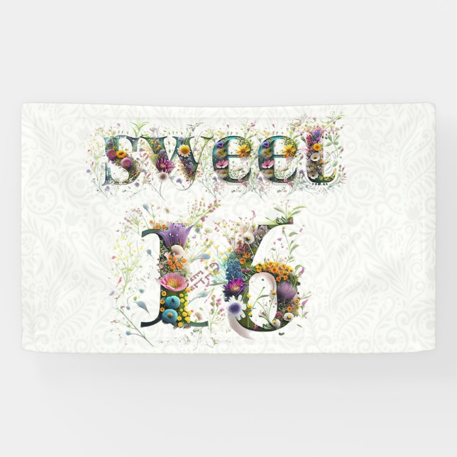 Lona Sweet 16 Happy Birthday Wildflowers Text (Horizontal)
