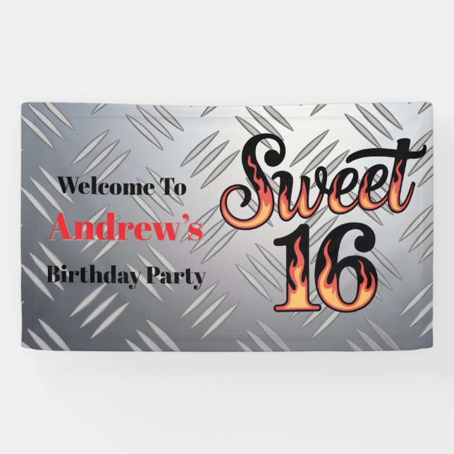 Lona Sweet 16 In Fire Flames and Silver Plate  (Horizontal)