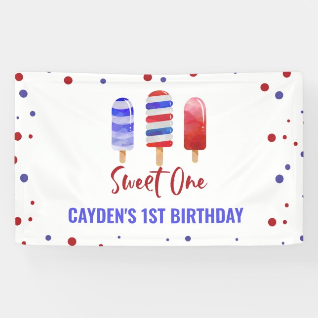 Lona Sweet One First Birthday Ice Pop 4 de julio (Horizontal)