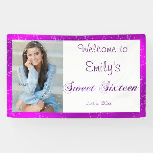 Lona Sweet Sixteen, Foto personalizada, Morado, Brillo