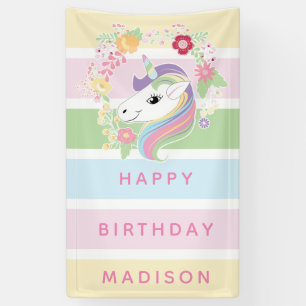 Lona Sweet Stripes Unicorn Cumpleaños Floral