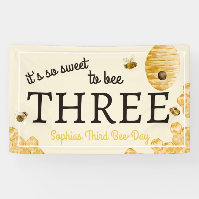 Lona Sweet To Bee Three Third Birthday Bees Honeycomb (Horizontal)