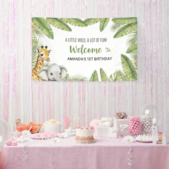 Lona Sweet Watercolor Safari Welcome Birthday Banner (Fiesta)