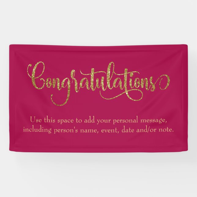 Lona Swirling Gold Purpurina Felicitaciones Raspberry (Horizontal)