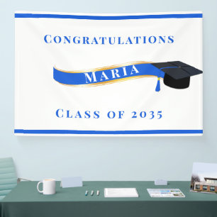 Lona Tablón de Mortero de Graduación Azul y Blanco