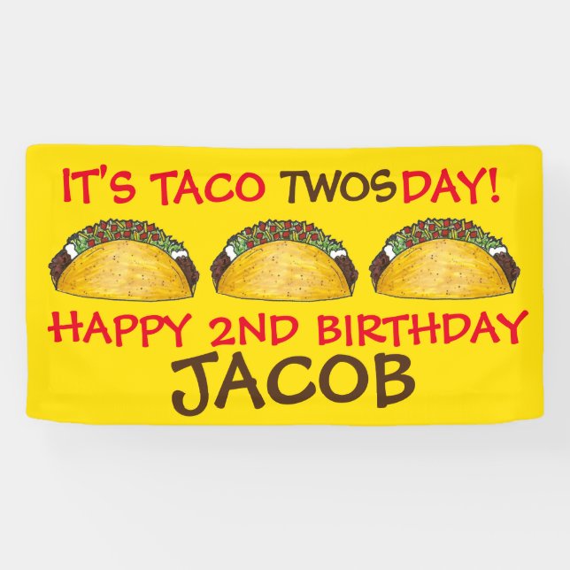 Lona Taco TWOSday Martes 2 cumpleaños Fiesta Fiesta (Horizontal)