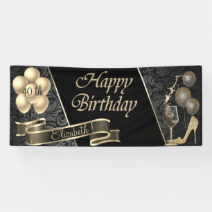 Lona Tacones altos con purpurina dorada, globos, vidrio