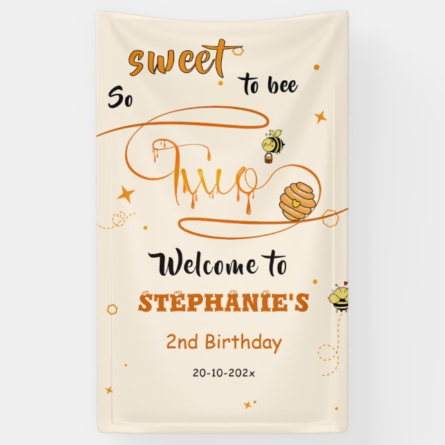 Lona Tan Dulce Ser Dos Lindas Abejas Cumpleaños 2 (Vertical)