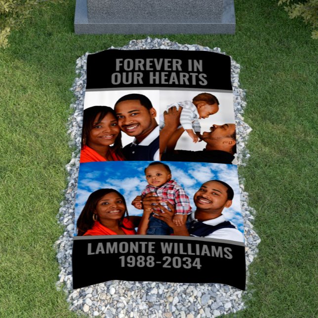 Lona Tapa personalizada de 3 Collages de fotos de la fu (Personalized 3 Photo Collage Grave Blanket Cover Banner
)
