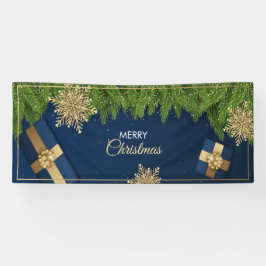 Lona Tarjeta de Navidades Golden Snowflakes, Feliz Navi