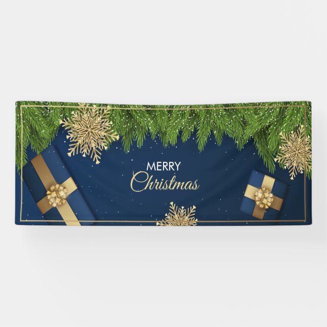 Lona Tarjeta de Navidades Golden Snowflakes, Feliz Navi (Horizontal)