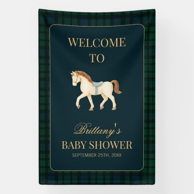 Lona Tartan Plaid Horse Baby Shower Welcome (Vertical)