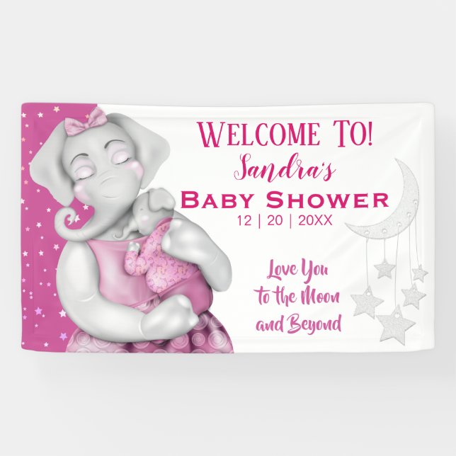 Lona Te Amas Al Elefante Chica De La Luna Baby Shower (Horizontal)