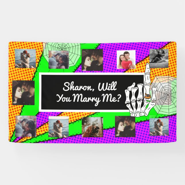 Lona ¿Te casarás con mi cartel de propuesta con fotos? (Horizontal)