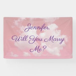 Lona ¿Te casarás conmigo? Cielo rosa y nubes, nombre y