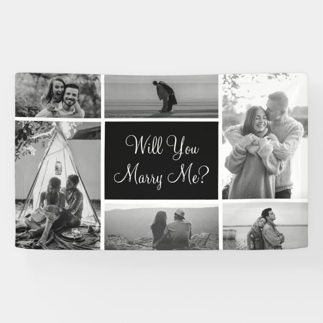 Lona ¿Te Casarás Conmigo? | Foto Collage Blanco Y Negro (Horizontal)