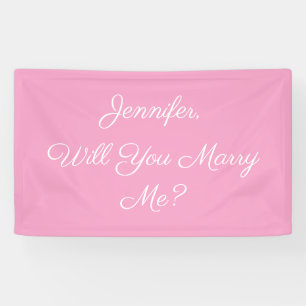 Lona ¿Te Casarás Conmigo? Texto blanco sobre rosa pálid