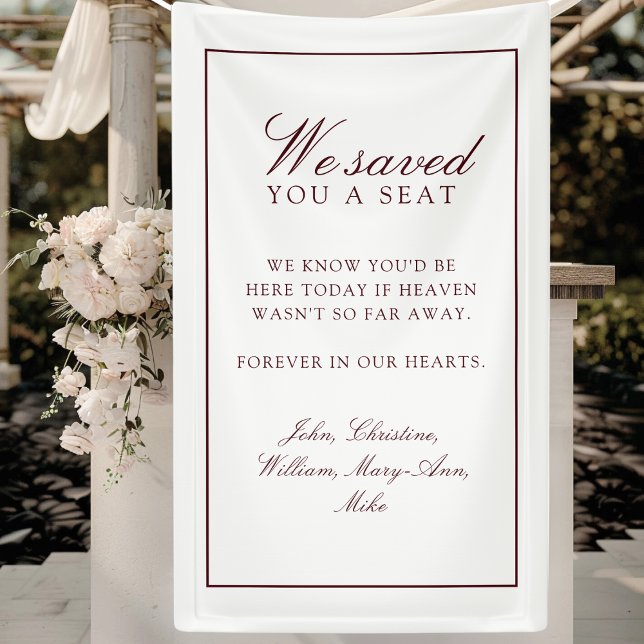 Lona "Te Guardamos Un Asiento" Boda Blanco y Burdeos ("We Saved You A Seat" White & Burgundy Wedding Banner)