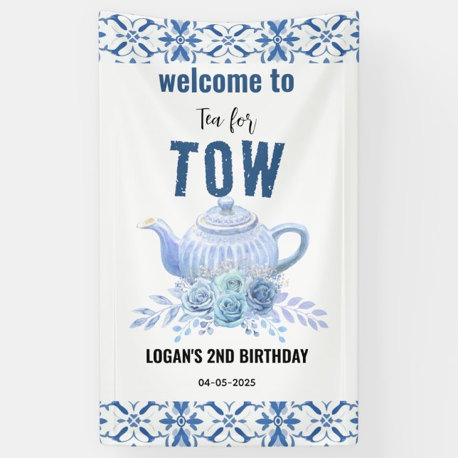 Lona Té para Dos – Cumpleaños floral de 2do año Bienven (Vertical)